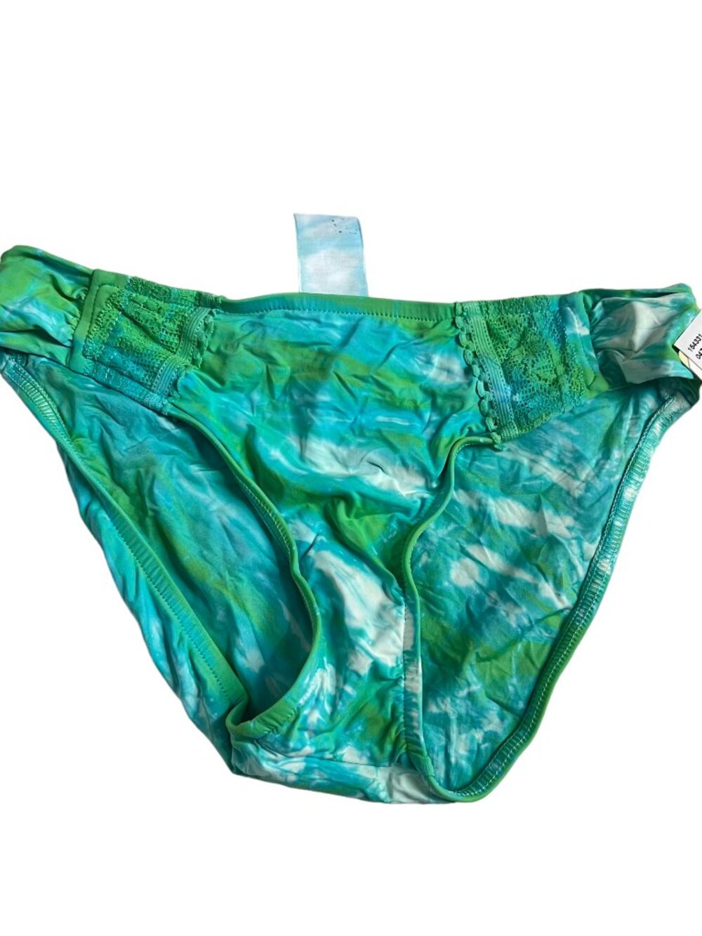 Lucky Brand bikini bottoms blue green tie dye lace trim small swimsuit swim